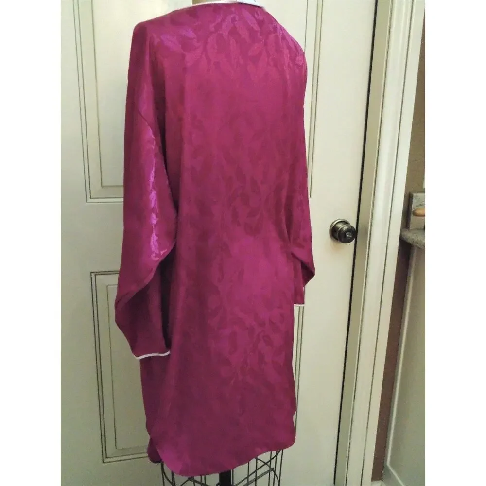 Vtg 80s Mary McFadden Magenta Damask Boho Midi V Neck Tunic Loungewear S M